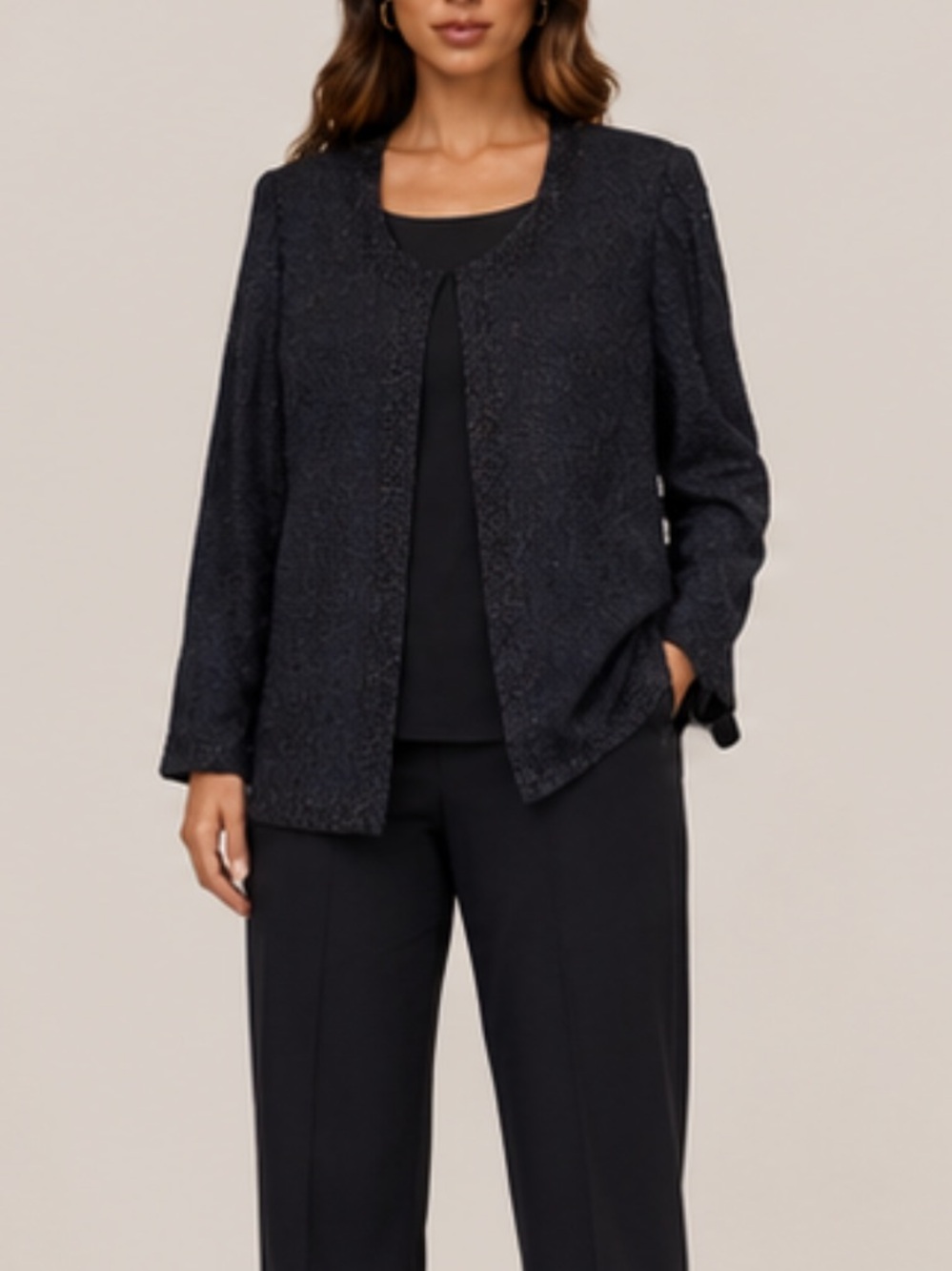 Vintage JMD New York Beaded Black Open Front Blazer Cardigan Size M